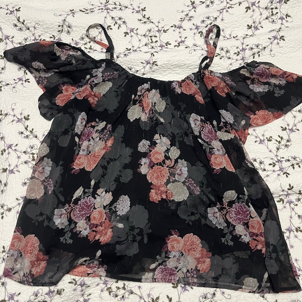 Torrid Black Floral Cold-Shoulder Blouse